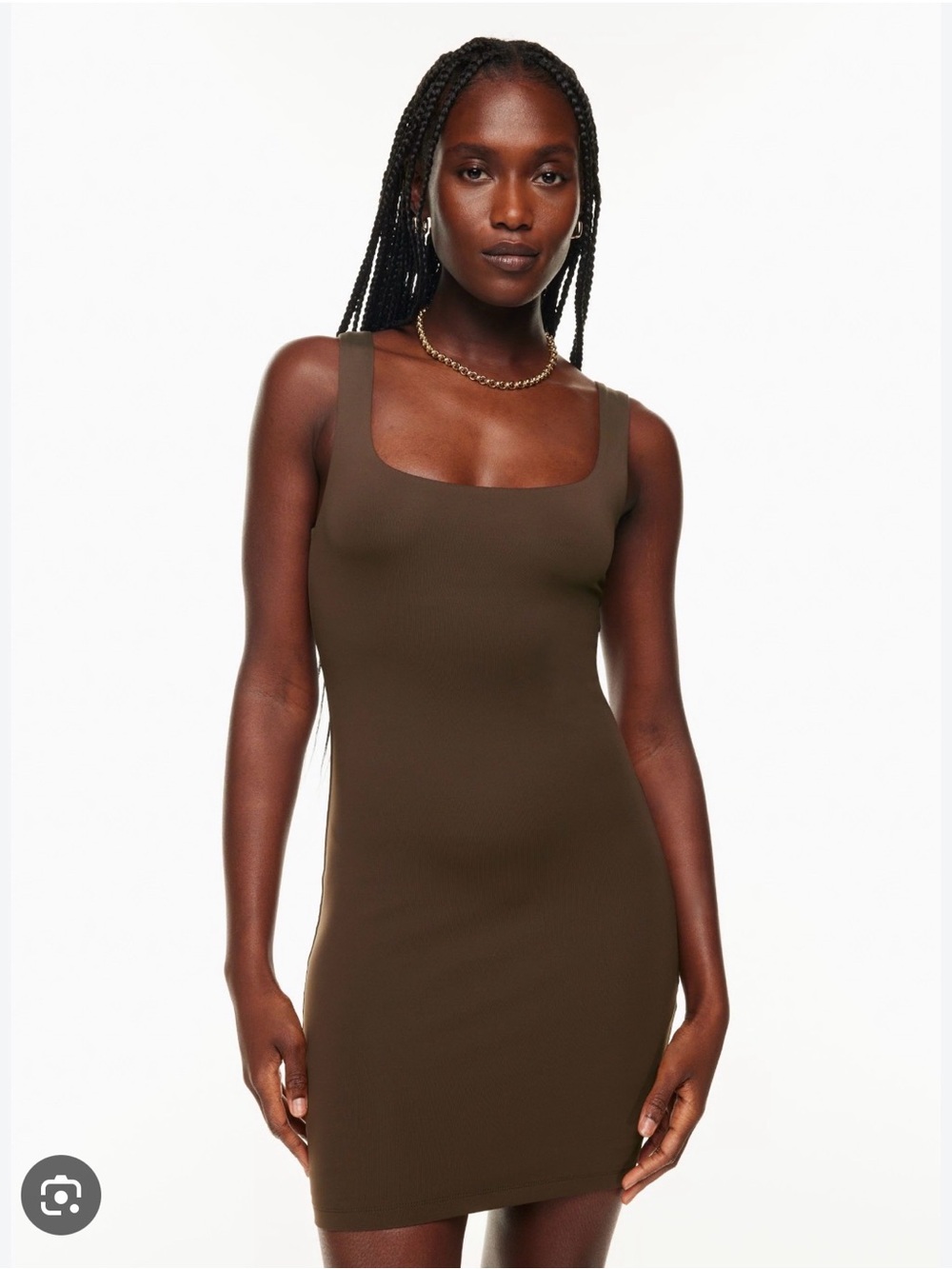 Aritzia Contour Square-Neck Bodycon Mini Dress in Dark Brown